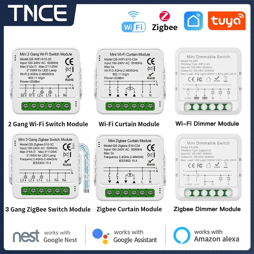 TNCE TUYA WIFI/Zigbee Schalter Lichtvorhang Dimmer Smart DIY MINI Modul, 2-Wege-Steuerungsschalter, Stimme mit Alexa Google Home