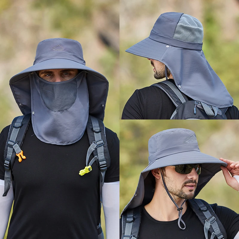 

Men's Outdoor Fisherman Hats Summer Mesh Breathable Sun Protection Bucket Hat Climbing Fishing Tourism Neck Guard Cap