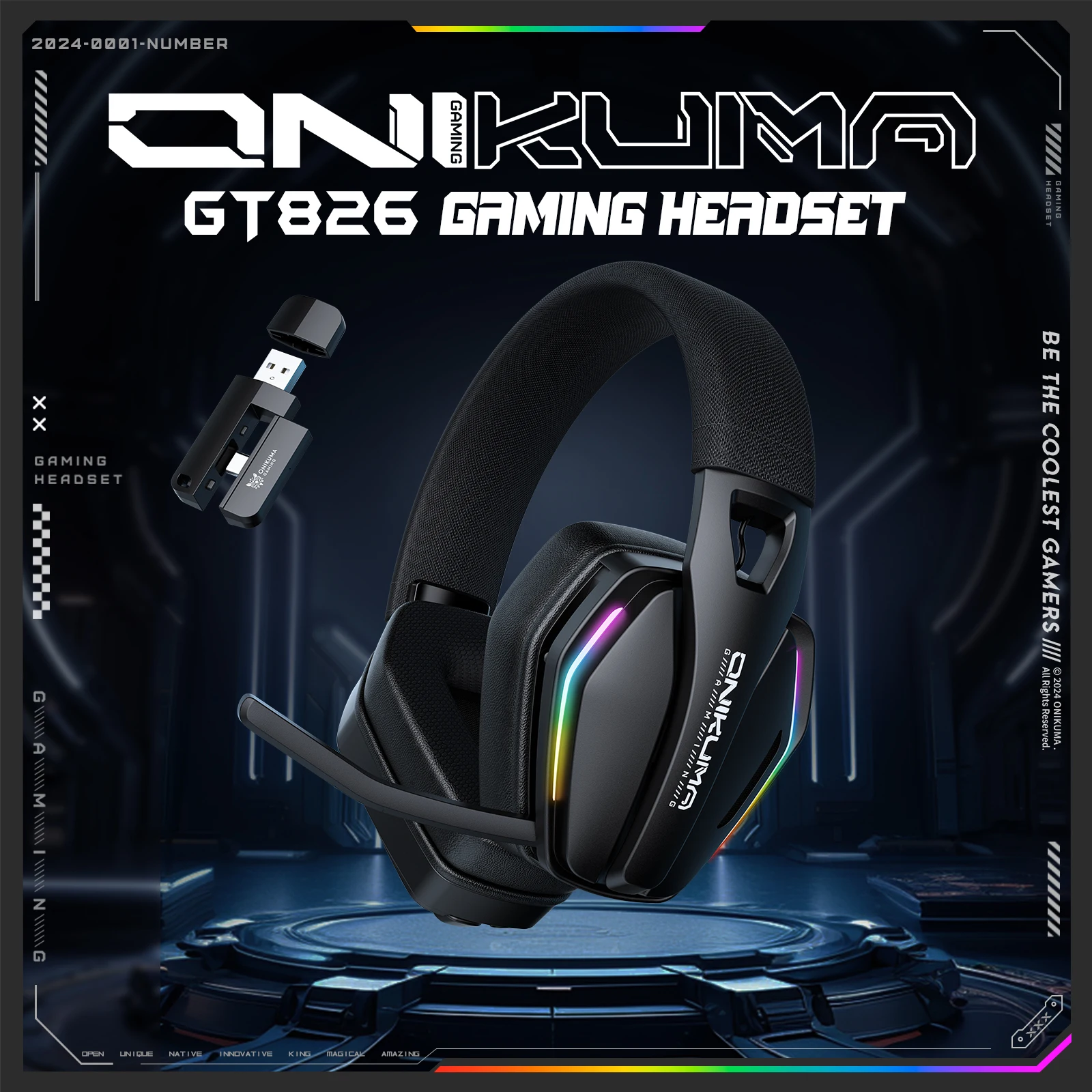 Onikuma GT826 سماعة ألعاب ثلاثية الوضع بلوتوث 5.3/2.4G/USB-C سماعة رأس 40 ملم بطارية عالية السعة 1000 مللي أمبير في الساعة #3