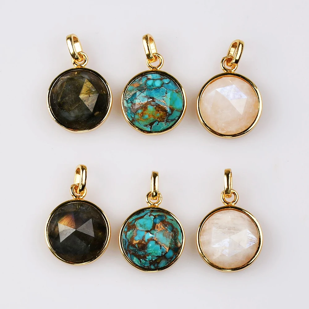 

BOROSA Antique Golden Plated Round Copper Turquoise Faceted Pendant for Women Men Crystal Quartz Necklace Jewelry Accessories