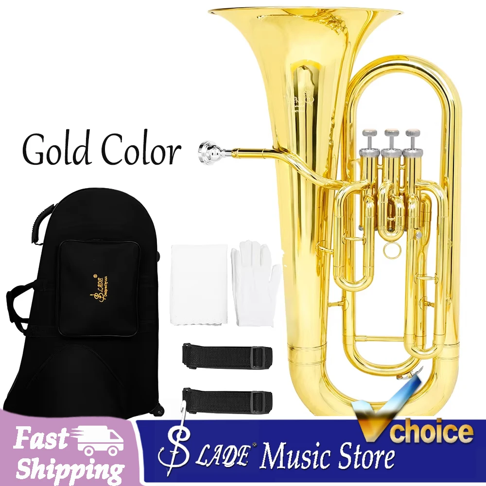 SLADE Bb Flat Euphonium 3-key Vertical Key Baritone Professional Woodwind Instrument Parts&Accessories with Back Straps Gloves
