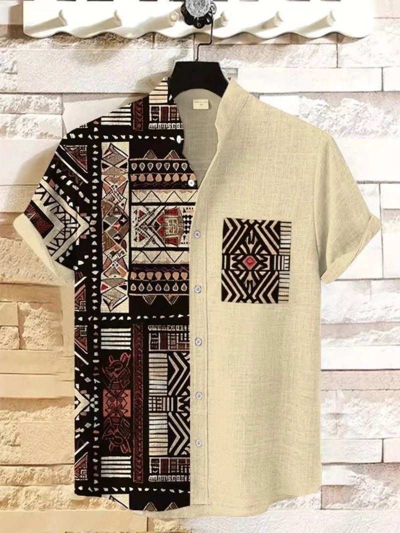 Vintage African Style Men's Shirts Ethnic Tribal Short Sleeve Shirts Tops Fashion Casual Vacation Button Down Blouse 2025 New