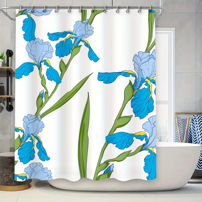 

Синяя занавеска для душа с цветочным принтом, водонепроницаемая ткань, декоративный аксессуар для ванной комнаты, розовая орхидея с принтом