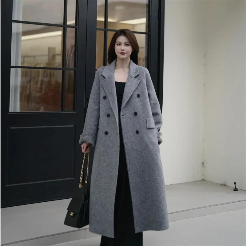 Woolen Coat Women's Loose Mid-Length Hepburn Style Autumn Winter New Korean Version Wool Blend Outerwear