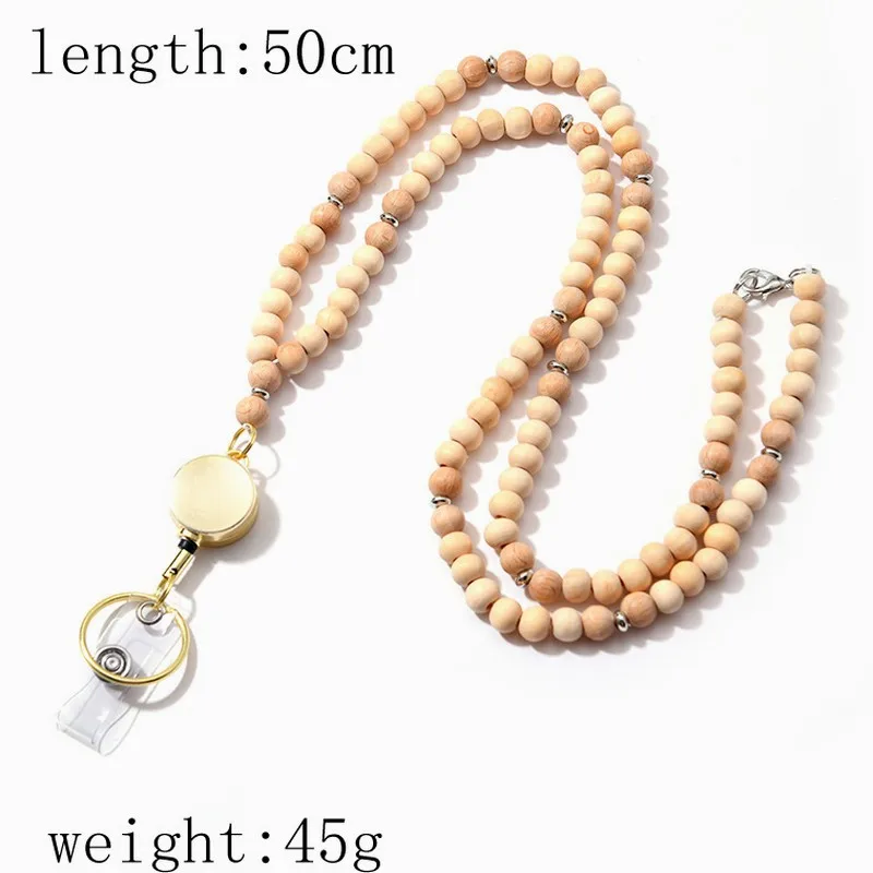 Handmade Beaded Retractable Lanyard Necklace with Easy Pull Clasp for Work ID Badge Student Card Holder Keychain