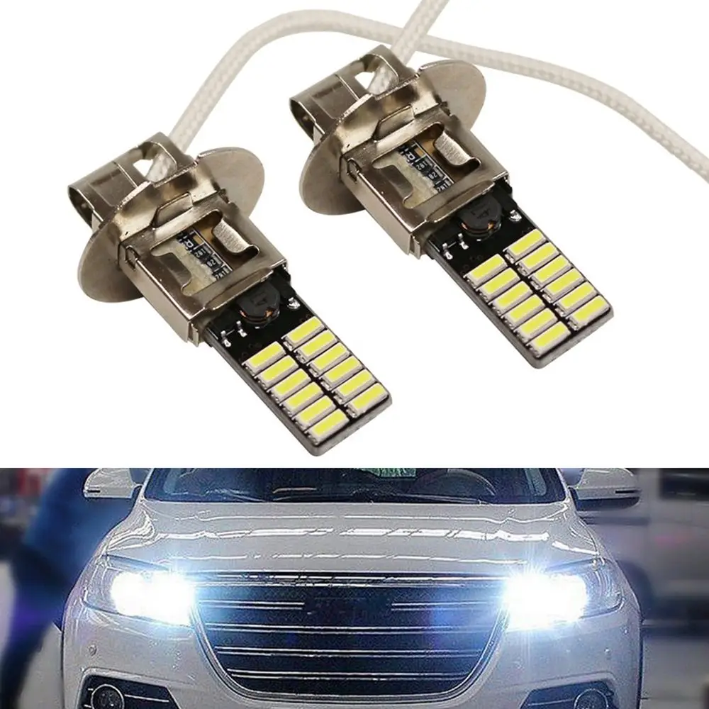 2Pcs H3 6500K 24-SMD 4014 New Super Bright Vehicle Head Bulb Car Fog Light LED White DRL Lamp