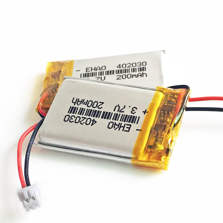 Akumulator litowo-polimerowy LiPo 3,7 V 200 mAh 402030 + Wtyczka JST 1,25 mm 2pin do kamery MP3 Bluetooth GPS Część elektroniczna