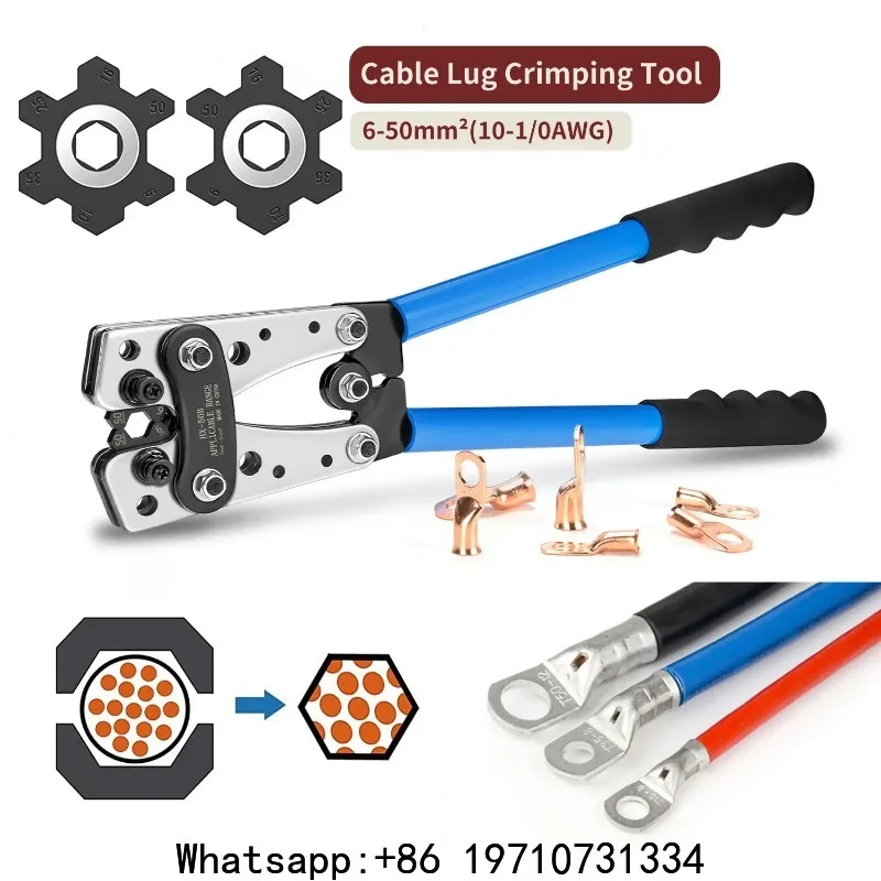 HX-50B Battery Cable Lug Crimping Plier Heavy Duty Wire Lugs,Battery Terminals,Copper Lugs Wire Crimper Tool AWG10,8,6,4,2,1/0