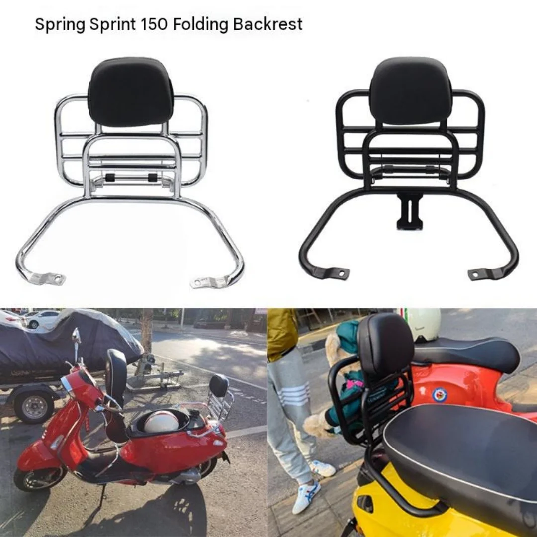 For Vespa GTS 300 HPE Sei Giorni/Primavera 150/Sprint 150 Rear shelf with folding backrest accessory installed