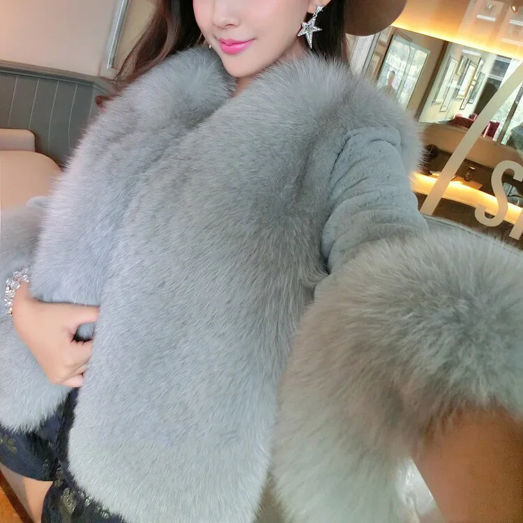 New Rabbit Fur Short Fur Women\'s Faux Fur Jacket Korean Fashion Faux Fur Coat Fox Fur Slim Fit