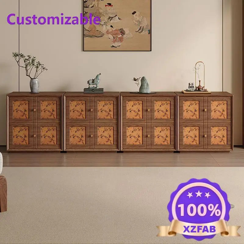 Factory Direct 2026 Song's Aesthetic Module TV Cabinet Free Combination CabinetShort CabinetBlack Walnut Solid Wood