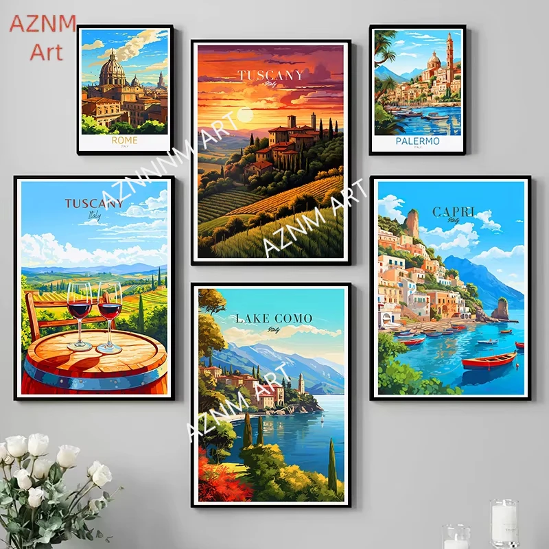 Póster de viaje de ciudad italiana, París, Roma, Milán, Toscana, Venecia, Sardinia, pintura en lienzo, imagen artística de pared para decoración del hogar y la sala de estar