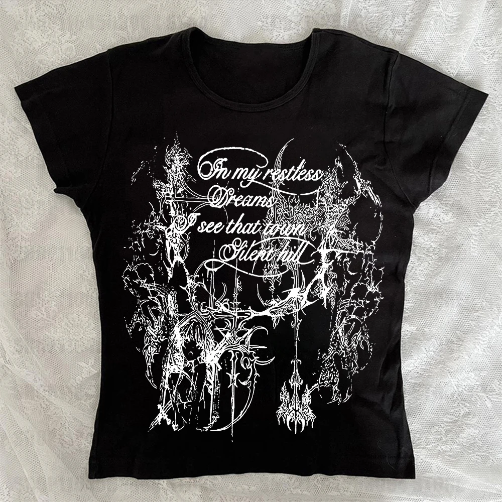 Gothic Tees slim fit long sleeved American T-shirt 2026 new Halloween Lolita party evening Gothic garbage punk women's clothing