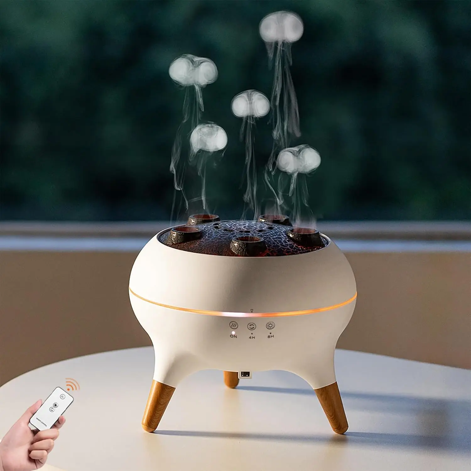 

3D Simulated Flame Aromatherapy Diffuser Timing Jellyfish Spray Dynamic Sound Pickup Remote Control Ultrasonic Air Humidifier