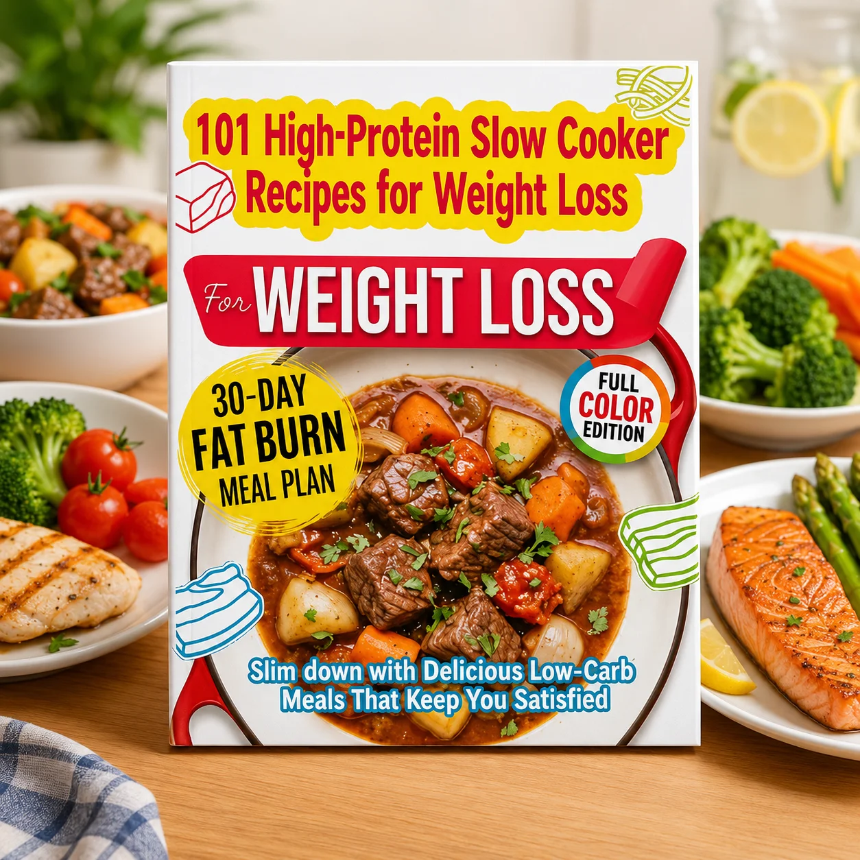 

101 High-Protein Slow Cooker Recipes A5 Cookbook, Low-Carb Weight Loss Meal Guide for Adults