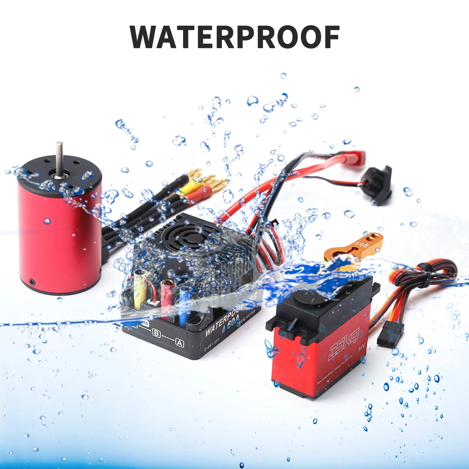 

5200KV Brushless Motor 3650 Waterproof Motor with 60A Brushless ESC 2-4S Lipo 25KG Digital Servo Programming Card