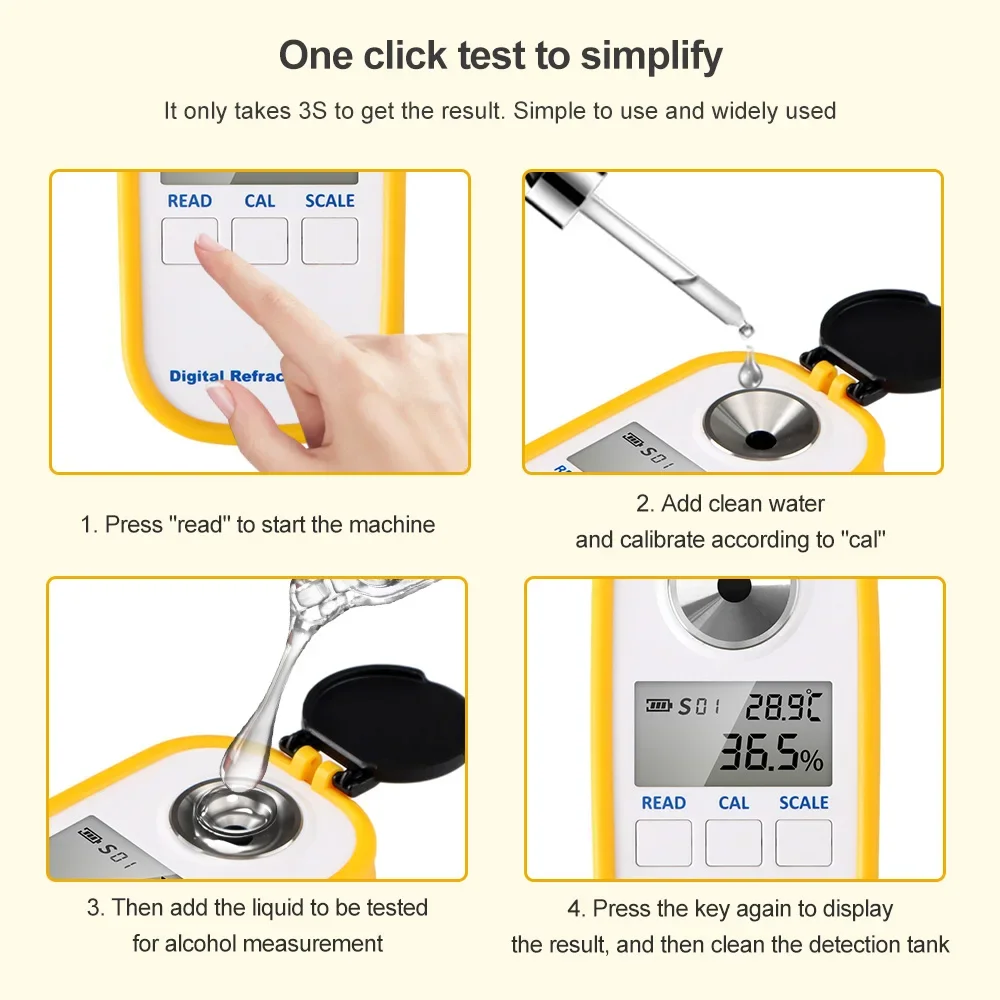 Wine Concentration Detector 0-80%  Alcohol Meter Digital Refractometer For Rice Wine