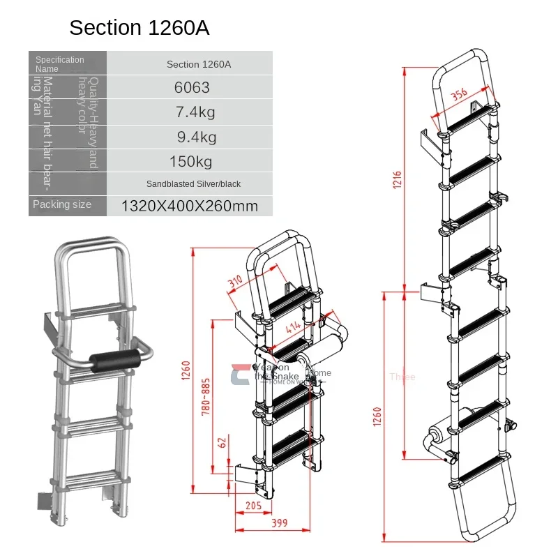 RV folding tail ladder, rear ladder, trailing Chase IVECO ladder, suitable for B-C RV modified tail ladder