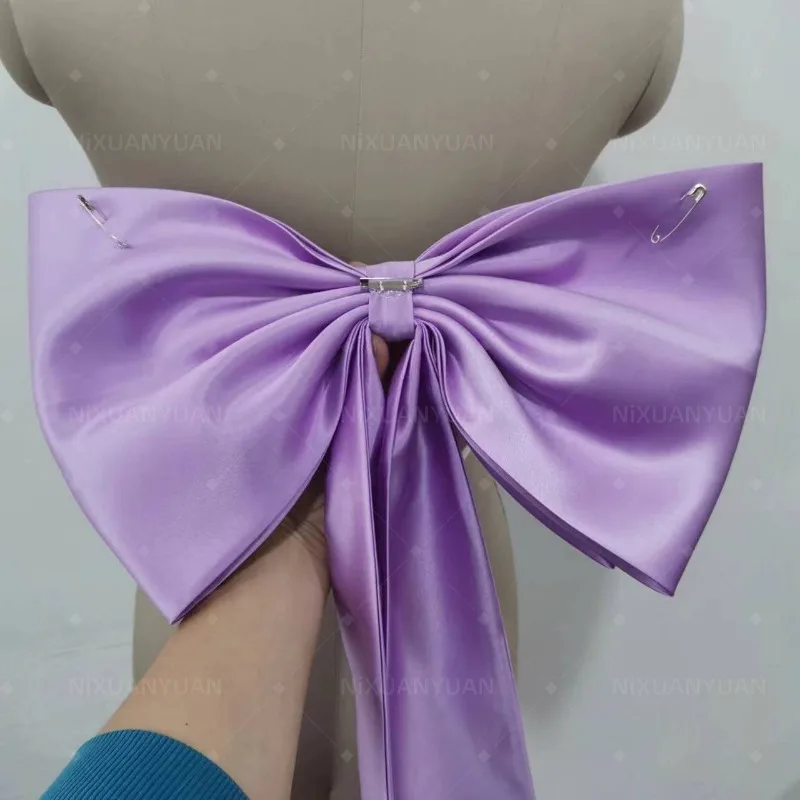 Separate Lavender Satin Bow Detachable Bridal Dress Satin Knot Accessories Wedding Accessories