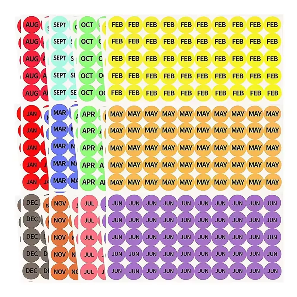 12 Months of The Year Color Coding Label Stickers 600pcs Round Month Labels Self Adhesive Month Stickers