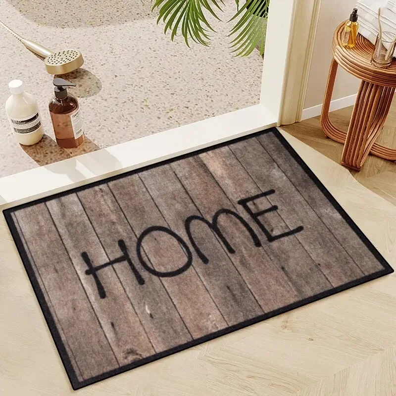 Crystal Velvet Wood Grain Flower Floor Mat Entryway Door Mat Foot Mat Non-Slip Water Absorbent Carpet