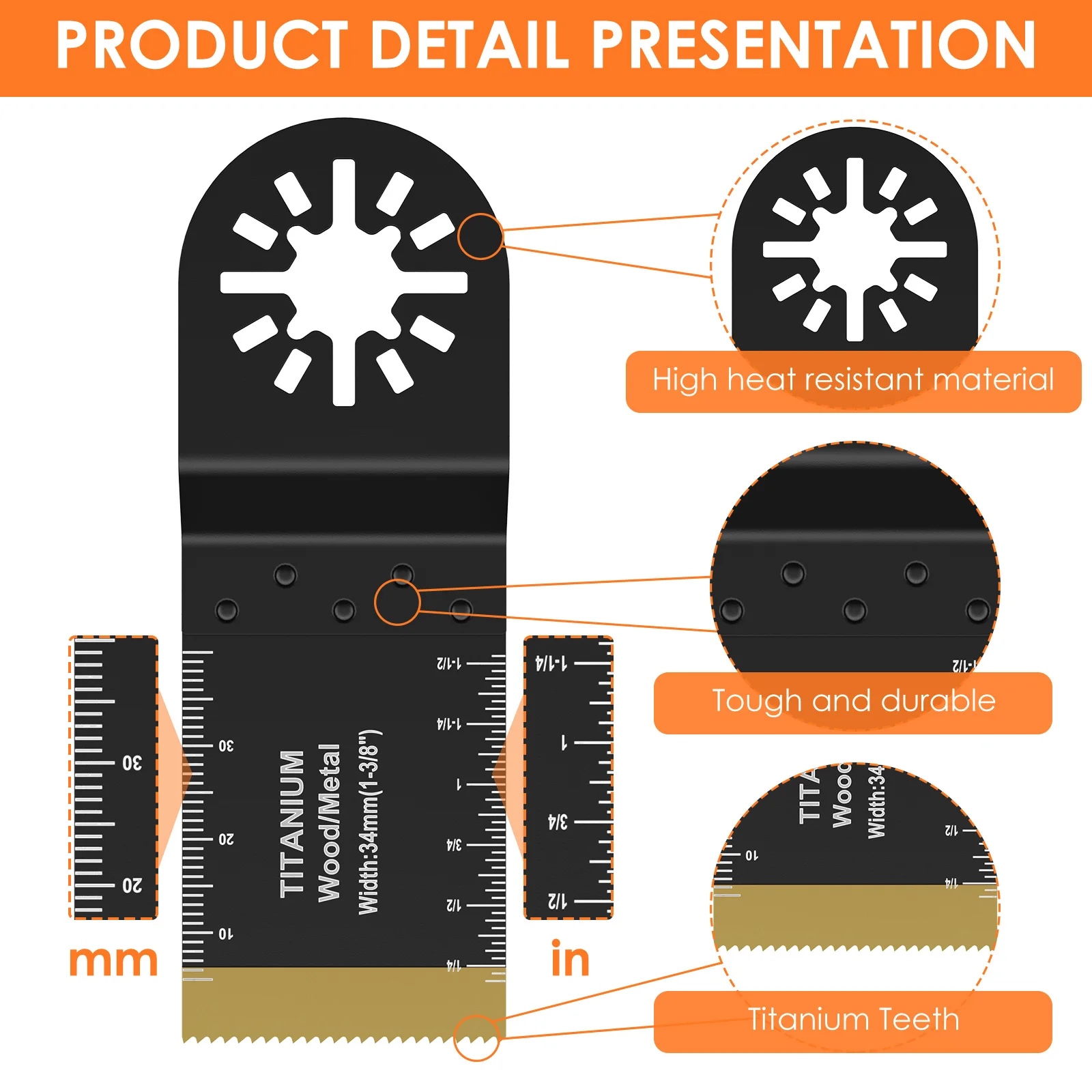 12Pcs Titanium Oscillating Saw Blades Set 1.34/1.73inch Multipurpose Bi-Metal Oscillating Multitool Blades Wear-Resistant