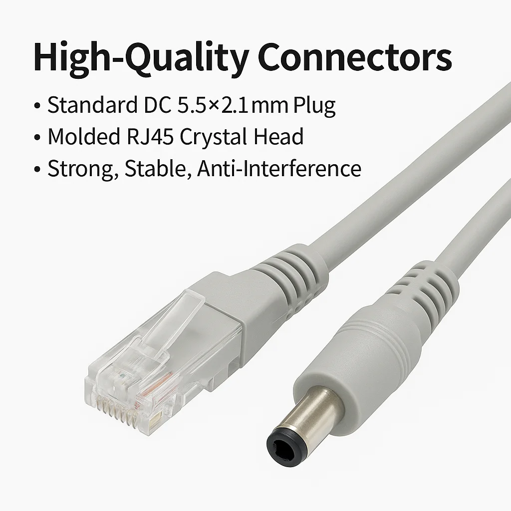 Cold-Resistant 2-in-1 Network DC Cable 5m-20m Durable Stable for CCTV NVR Switch Long-Distance Winter