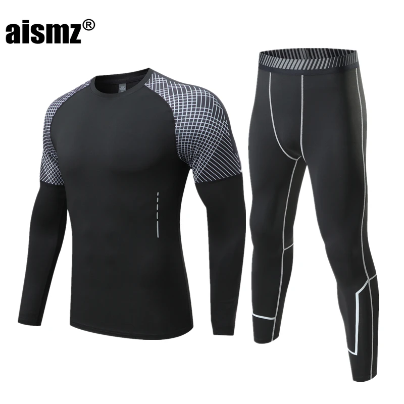 Aismz Men &Boy Thermal underwear Set MMA Tactics Fitness leggings base Compression Sports suit underwear Long Johns Men Clothing