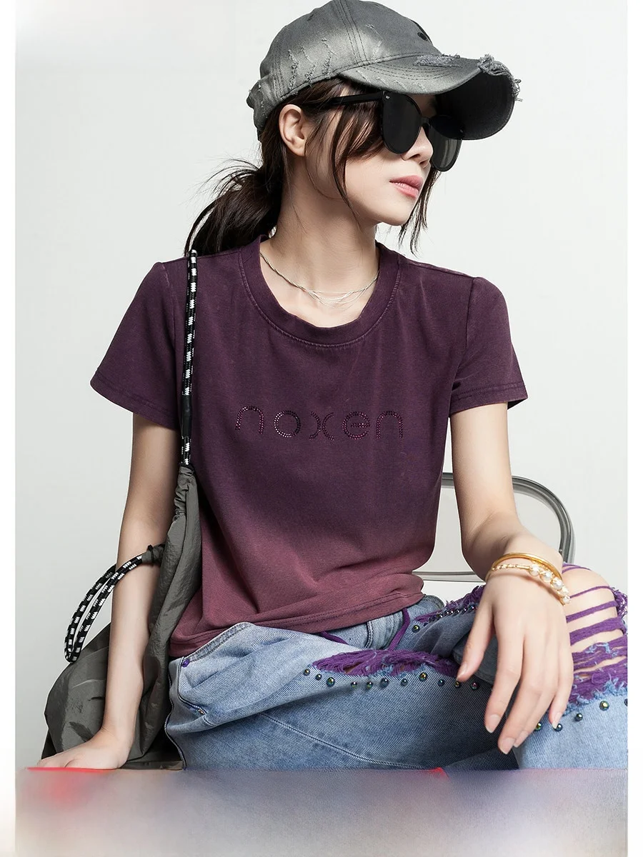 

Модная женская футболка с цветочным принтом фиолетового цвета adient ort Sve round Ne, уличная футболка, лето 2022, новый модный топ Quali Cotton...