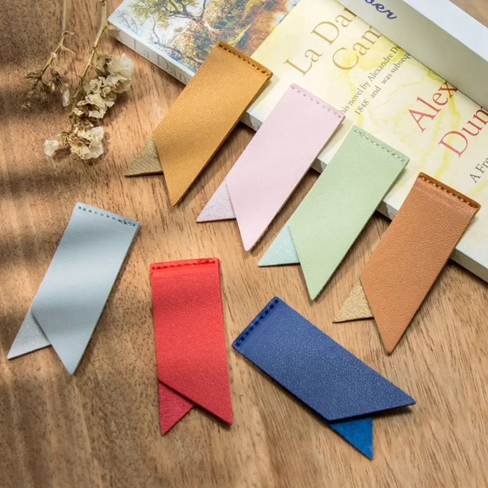 Fashion  Solid Color PU Leather Bookmark Notepad Label Book Corner Page Marker Reading Pagination Mark Creative Gift