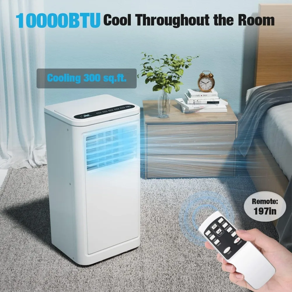 Condicionador de ar portátil com controle remoto, AC, ventilador, desumidificador, temporizador 24H, 2 velocidades, 10000 BTU, 3 em 1