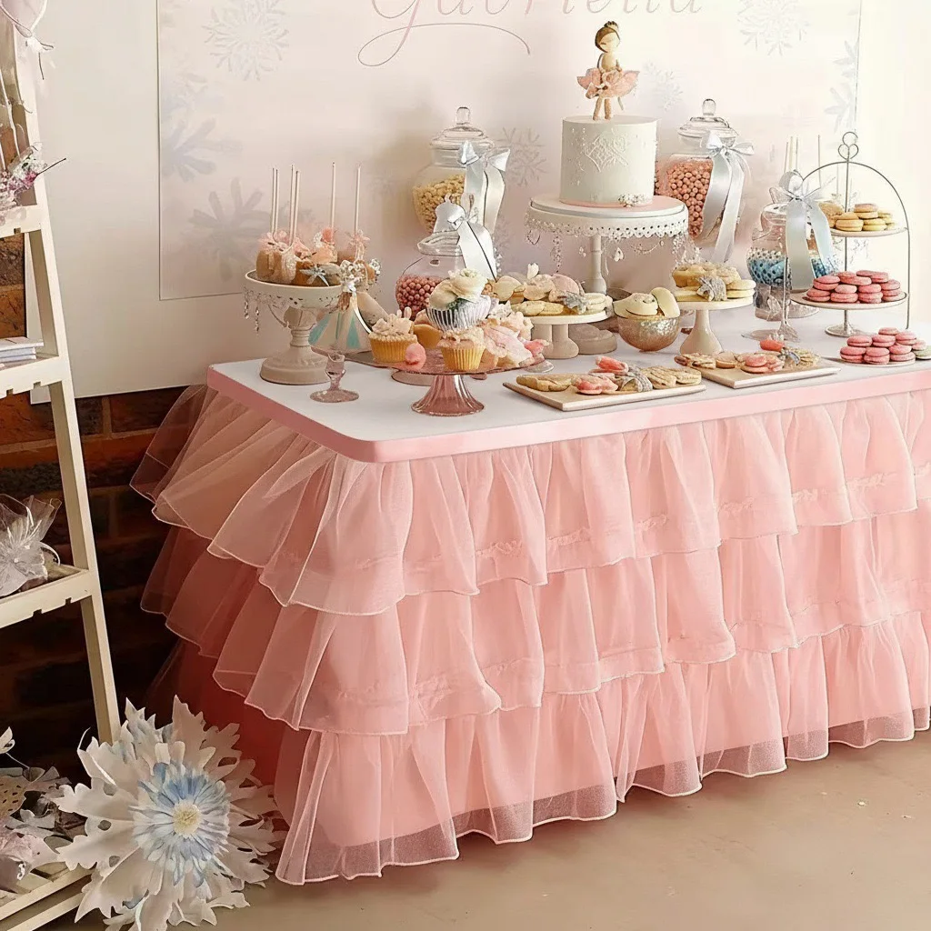 

Юбка-скатерть из фатина 6 футов для свадеб, вечеринок, дней рождения, детских праздников, гендер-пати, десертных вечеринок, домашнего декора