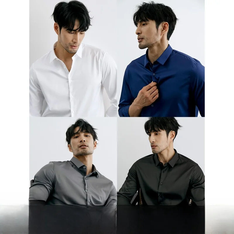 

Classic Casual Men's Soft Skin-Friendly Washable Wine Red Shirt Business Green Button-Down No-Iron Treatment PU Leather