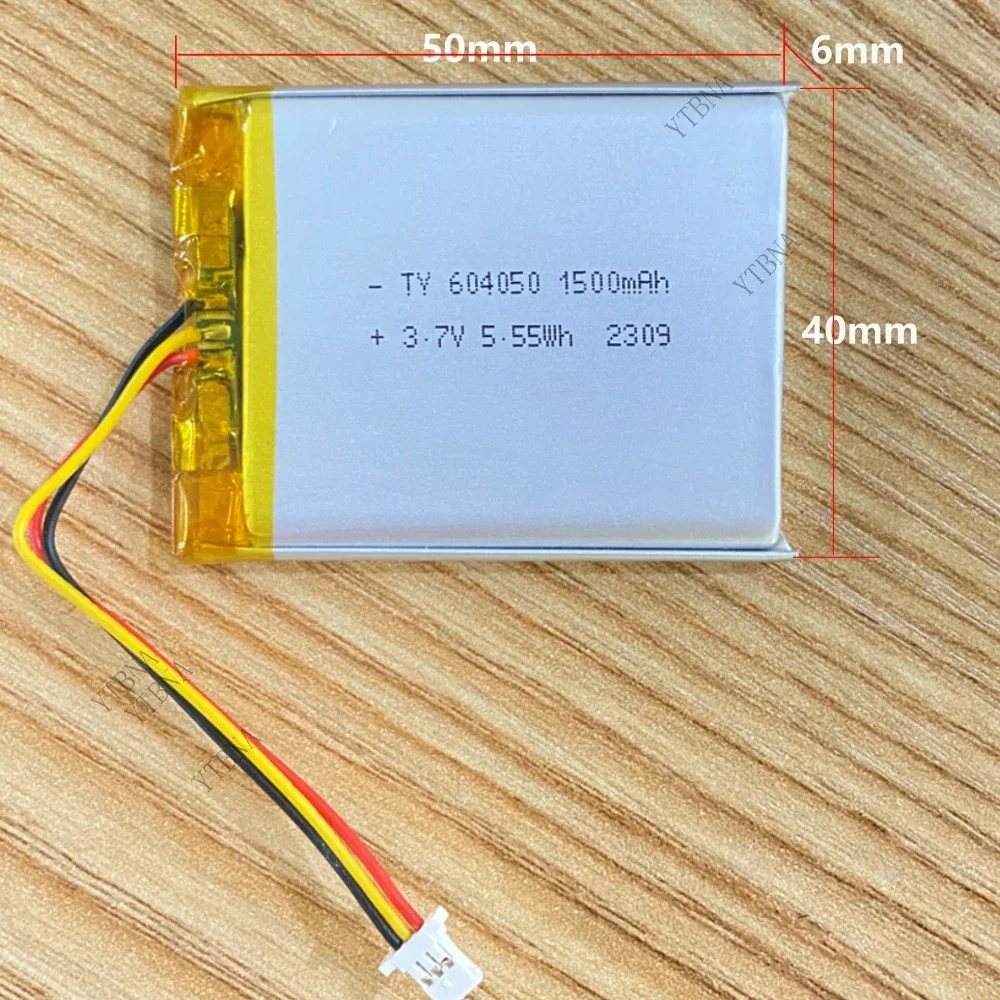 604050 Replacement 3.7V 1500mAh Lithium Polymer Battery for Air Purifier, Power Bank, Tablet PC with 3-Pin Connector