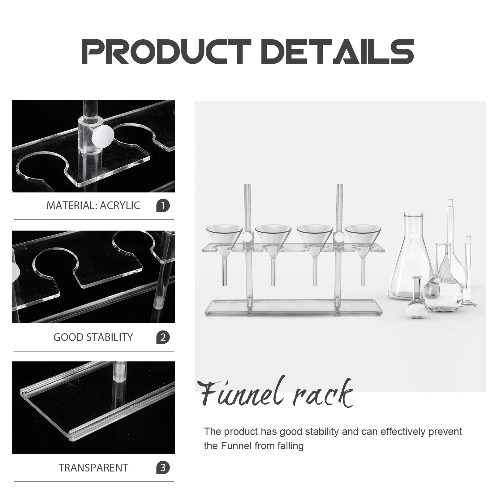 

1Pcs Professional 4 Hole 250ml Funnel Rack Durable Test Stand Laboratory Equipment Funnel Holder School Accessory