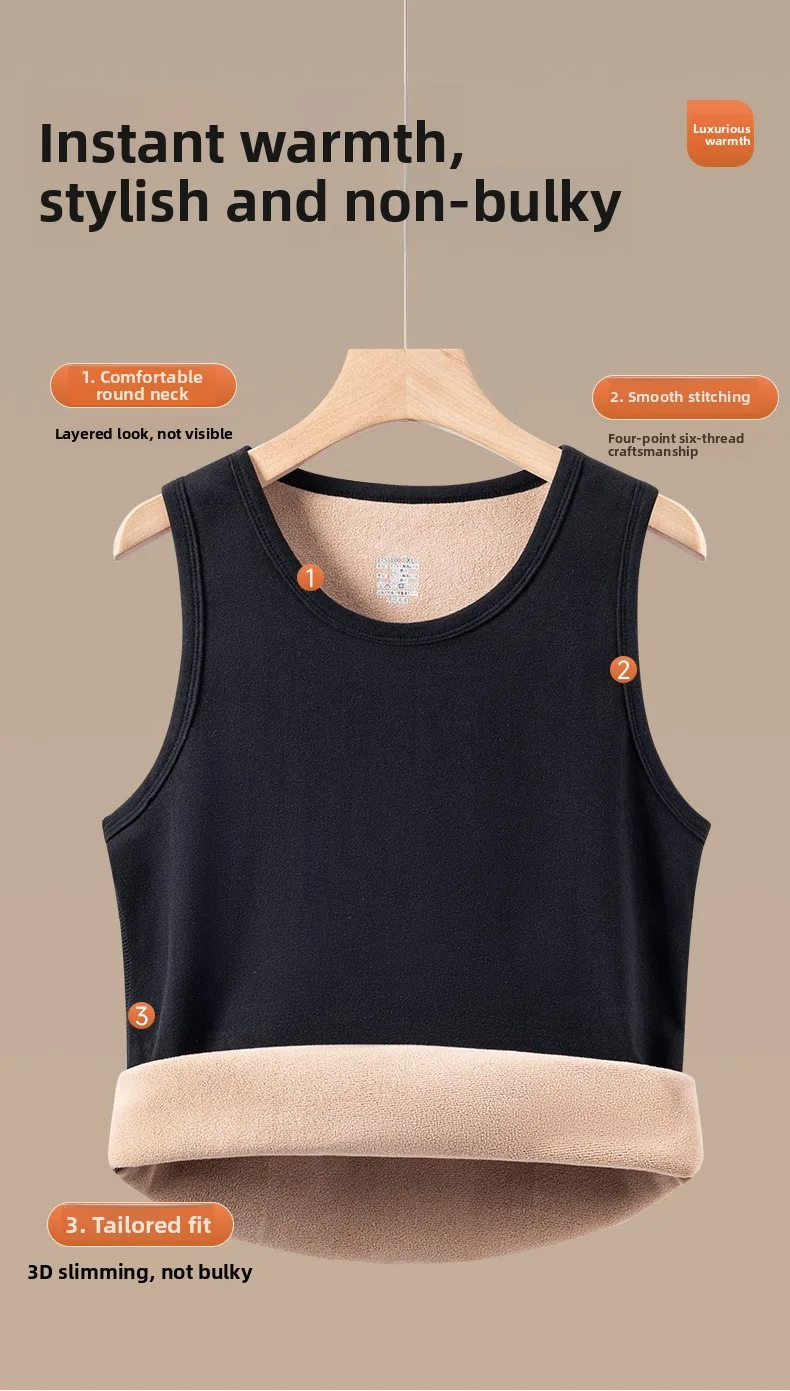 Herren Thermoweste, Fleece-gefüttert, Winter-Wärme, ärmelloses Tanktop, dick, dehnbar, einfarbig, Thermo-Unterwäsche, Basisschicht, Übergröße 8XL 7XL – Detail 4