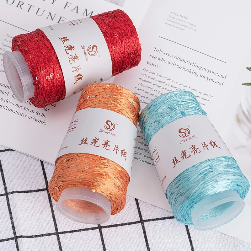100g Mercerized Sequin Yarn Knitting Crochet Fine Polyester Yarn for Sweater Cardigan Shawl Scarf DIY Craft Supplies Hook Thread