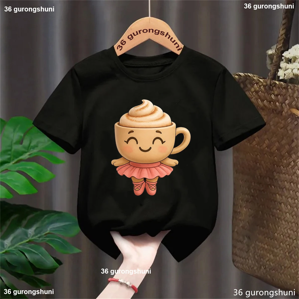 Cute Ballerina Cappuccina Coffee Ballet Dance Printed T Shirt Girls Funny Kawaii Kids Clothes White/Pink/Blue/Black/Red T-Shirt