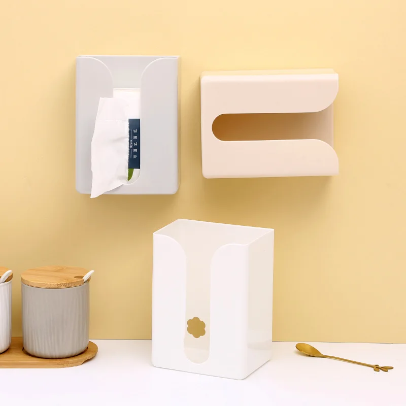 

Wall Mounted Tissue Box Waterproof Self Adhesive Napkin Holder Home Disposable Gloves Storage Box Kitchen Paper Organizer Case
