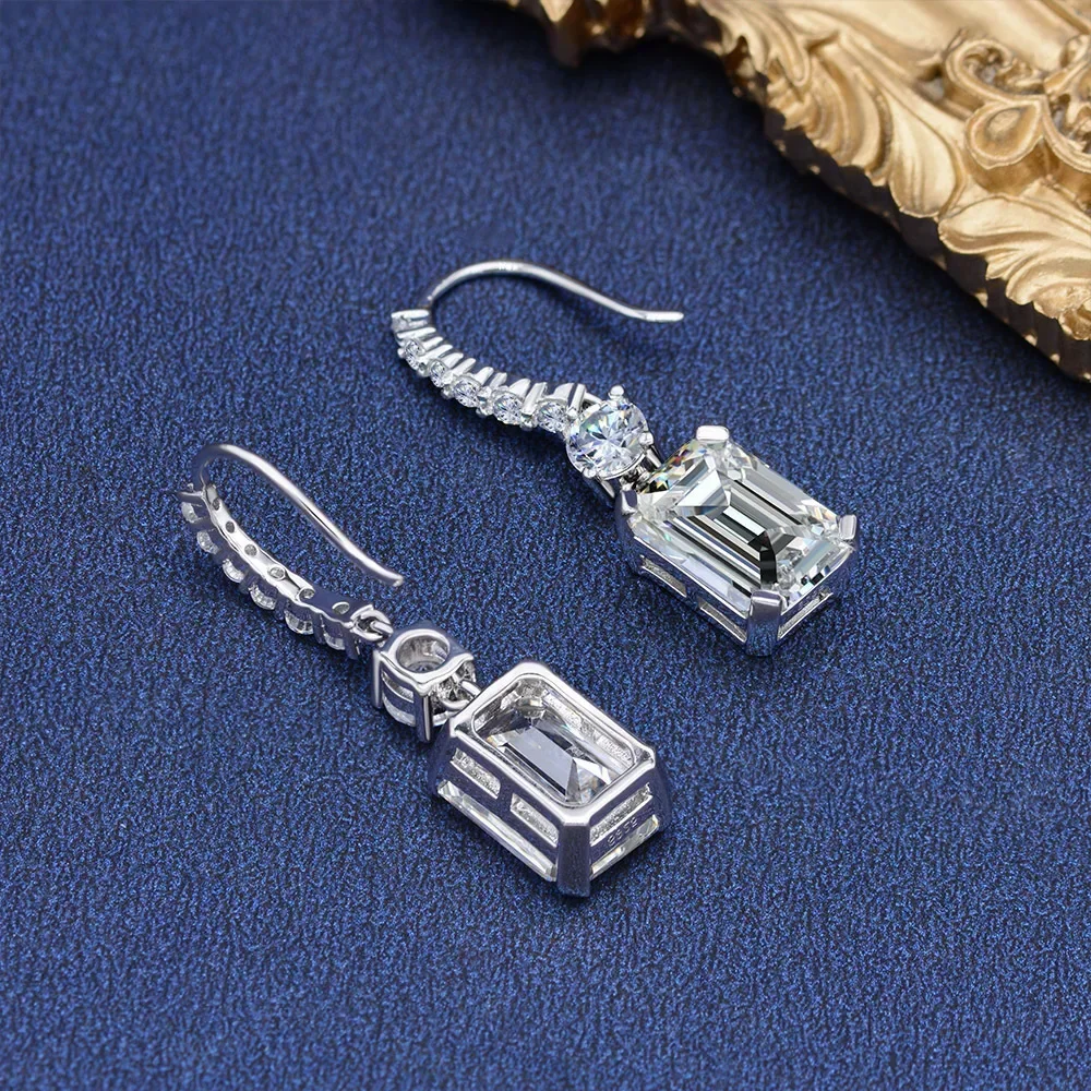 FCGJHW Moissanite Emerald Dangle Drop Earrings S925 Silver Drop Diamonds Ear Hook for Women Engagement Gifts Fine Jewelry 2026 6