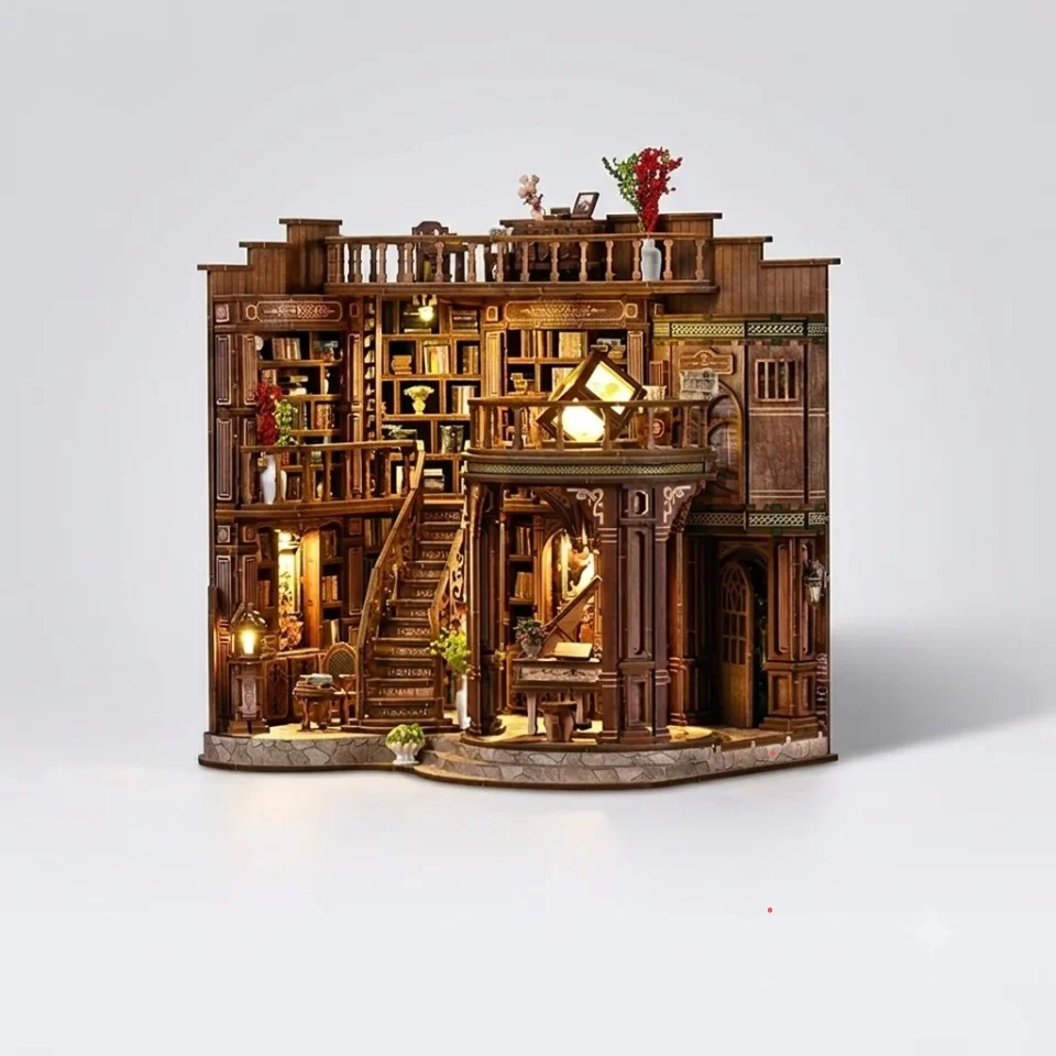 DIY Detective Agency Book Nook Miniature House Kit 3D Wooden Puzzle Bookshelf Insert Wooden Model Kit Creative Home Decor Gift