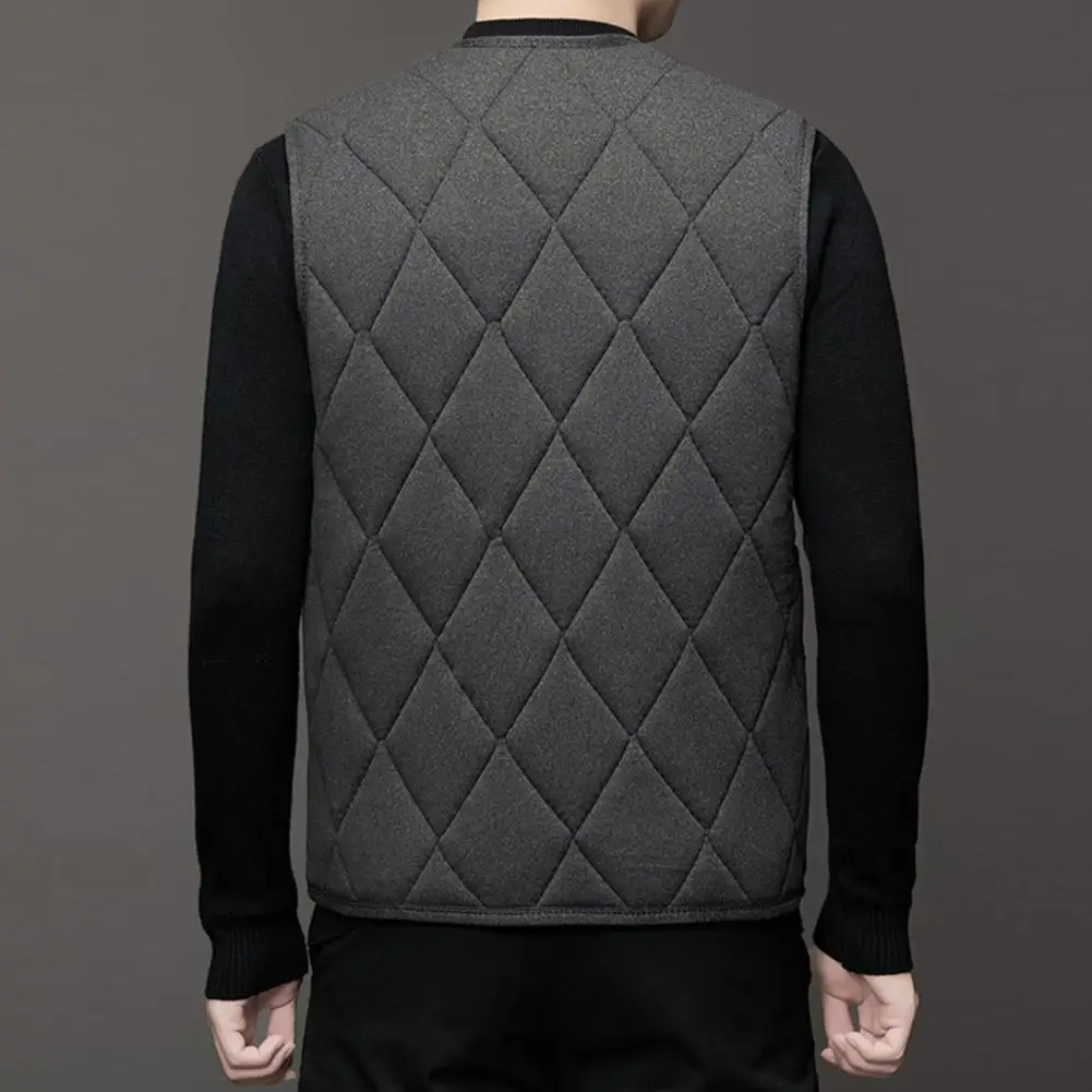 Men Winter Vest Single-breasted Sleeveless Padded Waistcoat V Neck Plush Lining V Neck Waistcoat Autumn Men Casual Waistcoat
