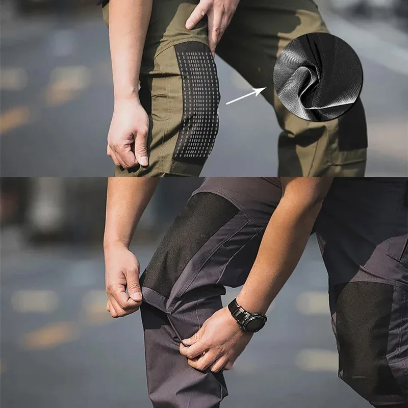 

az15Men Tactical Cargo Pants Green Trousers Multi Pockets Gray Uniform Paintball Autumn Work Clothing