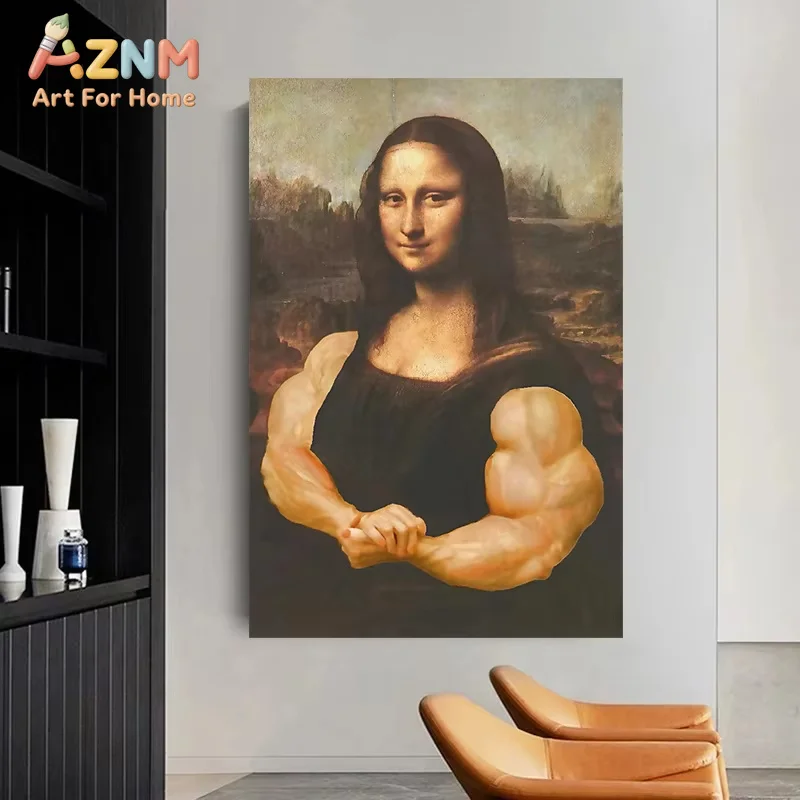 1pc frameless Canvas Painting Funny Mona Lisa Poster Wall Art Canvas Painting Posters Classsic Oil Painting Character Funny Inte - view 3