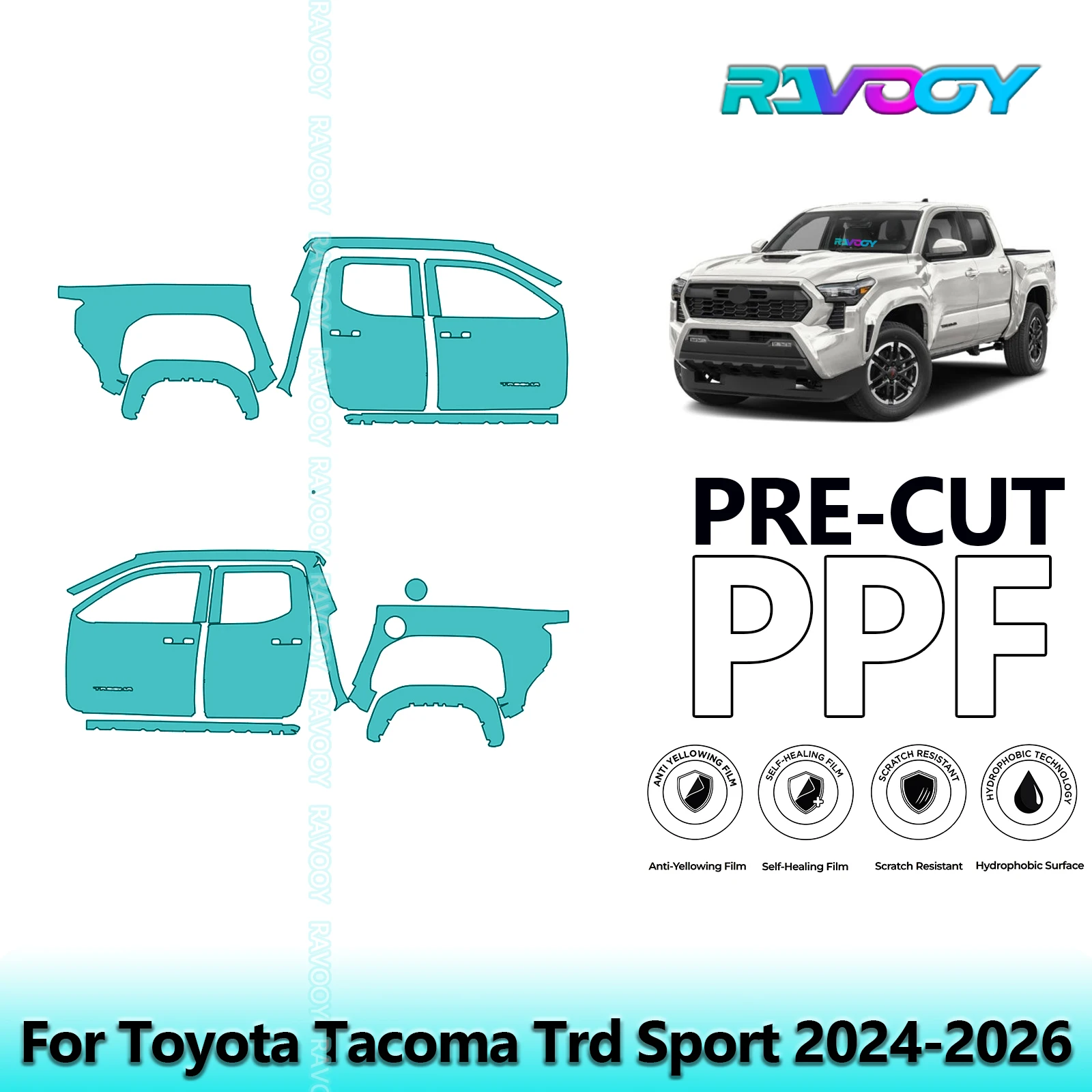 

For Toyota Tacoma Trd Sport 2024-2026 8.5mil Clear Matte Pre-Cut PPF Door & A/B Pillar Kit TPU Paint Protection Film Set