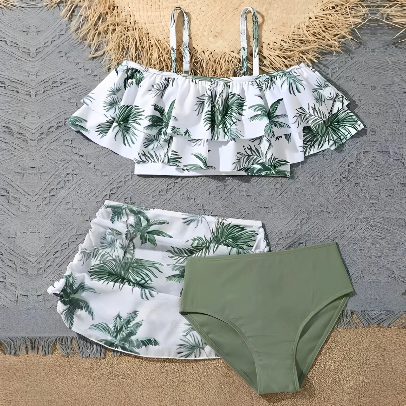 

3 Pieces Ruffle Bikini 2025 Girls Swimsuit High Waist Kids Swimwear Female & Beach Skirt Children Swimming Bathing Swim Suit