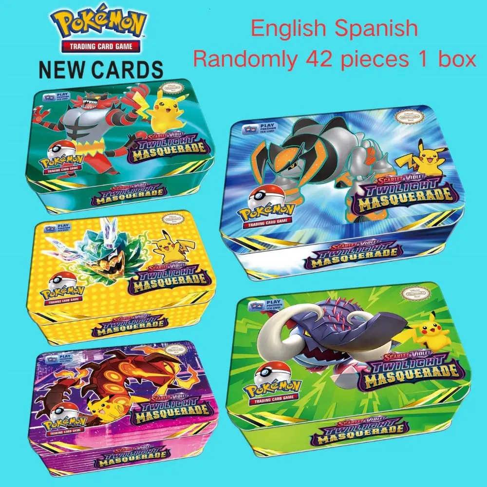 42pcs/set Iron Metal Box Pokemon TAKARA TOMY Battle Toys Lost Origin Pokemons Box with Pikachu Game Anime Bank Cards for Childre