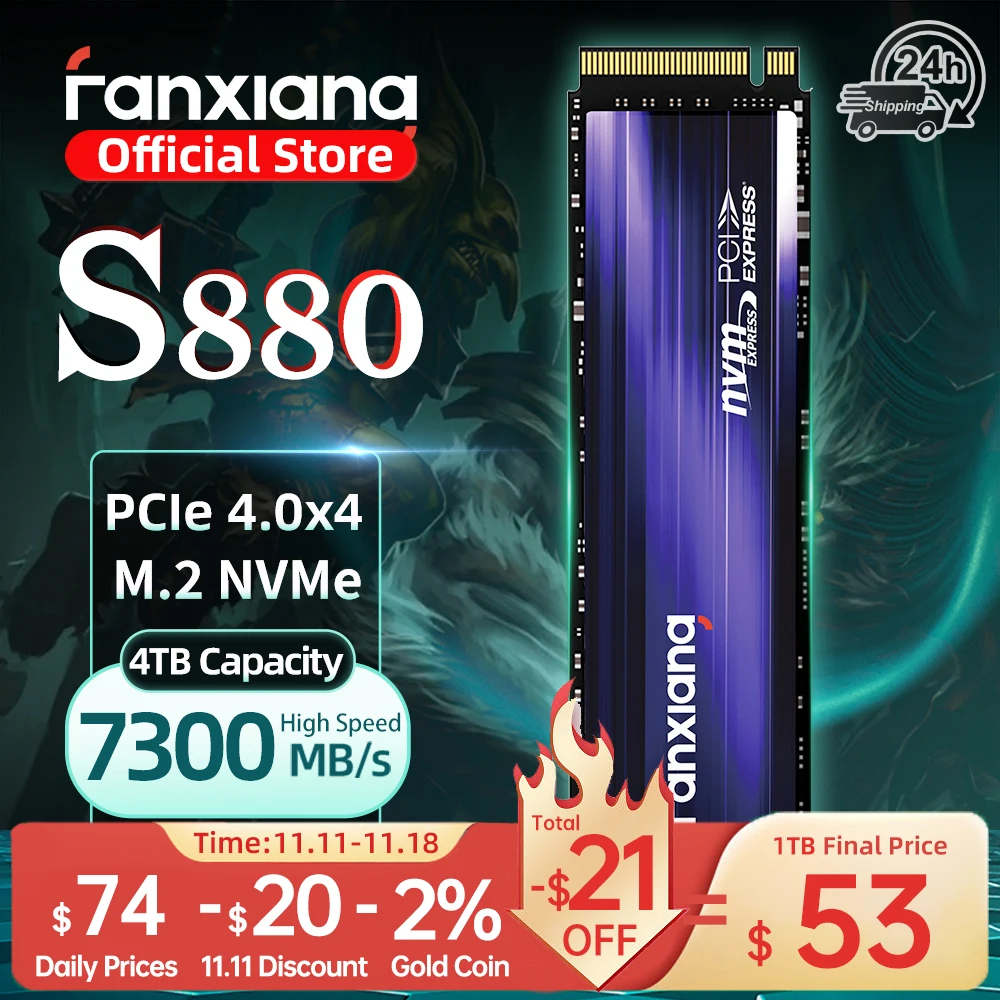 Fanxiang S880 M.2 SSD 7300 MB/s 1 TB/2 TB/4 TB M.2 NVMe SSD Drive PCIe 4.0x4 Harde Schijf Interne