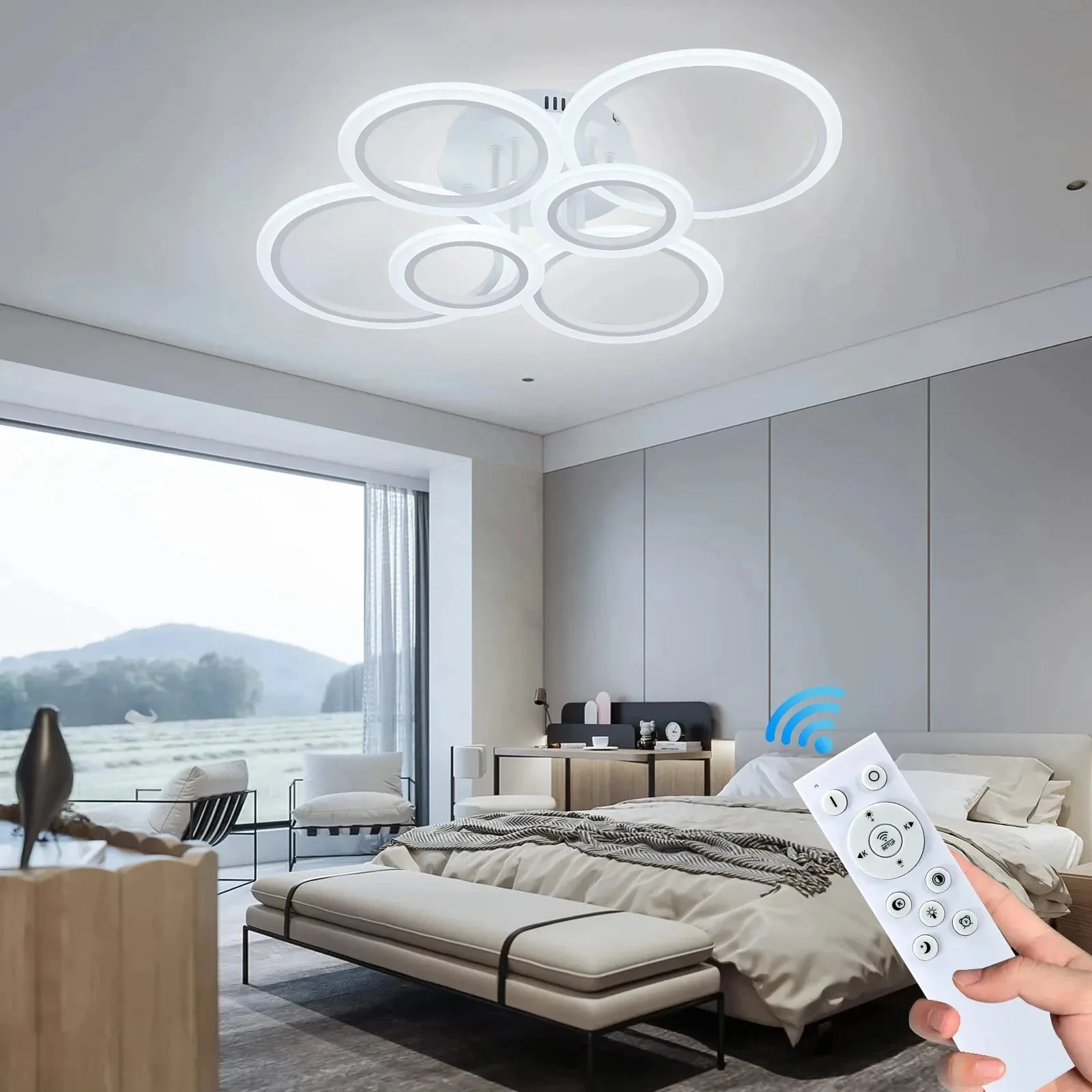 Hot led Chandelier lights Dimmable+APP rings designer for living room bedroom ceiling Modern chandelier fixtures Lustre