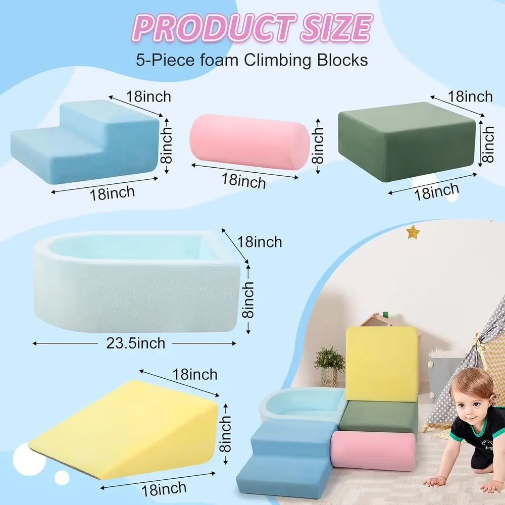 Kit da arrampicata in schiuma per neonati: set da gioco per bambini da 5 pezzi con pozzo per divertimento in interni